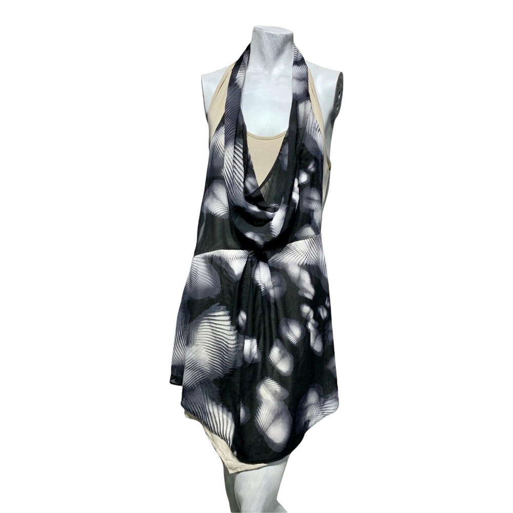 ASOS Womens Cowl Neck Halter A-line Mini Dress Black White Printed Asymmetric 6